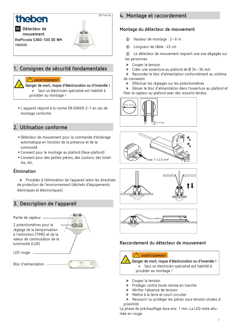 Image de la première page du manuel de l'appareil thePiccola S360-100 DE