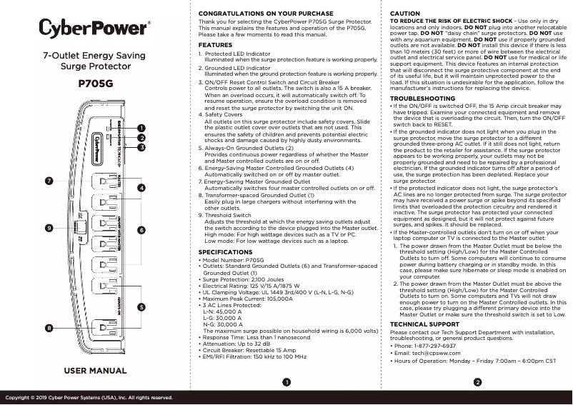 Page 1 de la notice Manuel utilisateur CyberPower Essential P705G