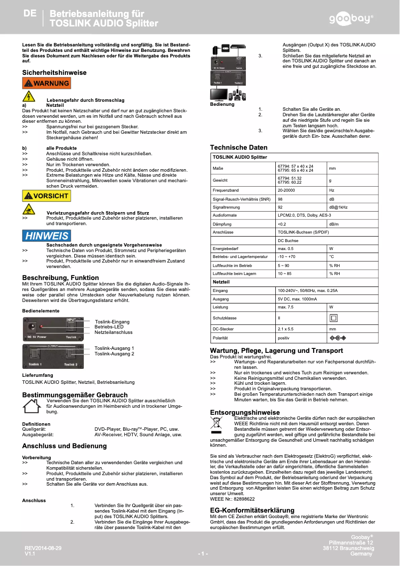 Page n°1 - Manuel utilisateur Wentronic 67794