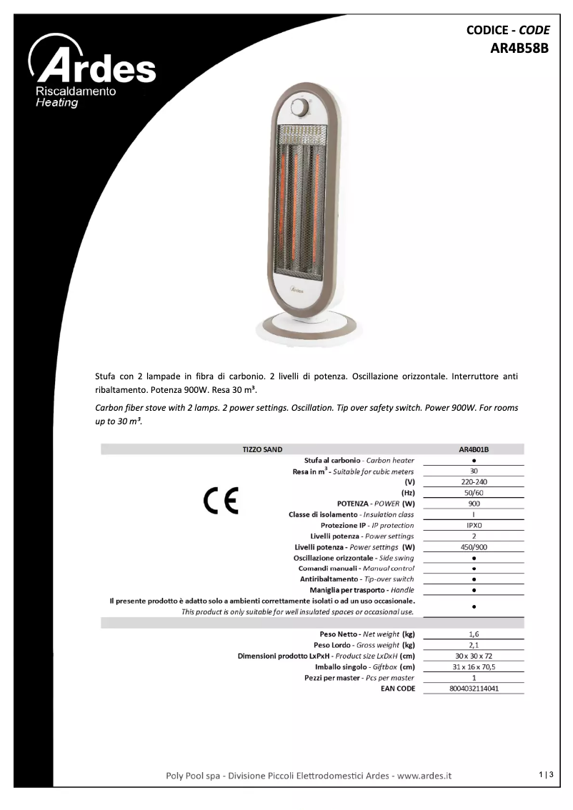 Página 1 del manual Ficha técnica Ardes AR4B01B