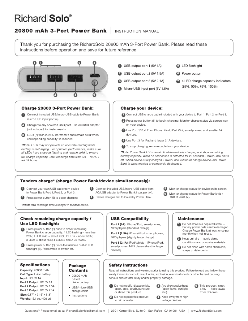 Page 1 de la notice Manuel utilisateur Richard Solo JK001