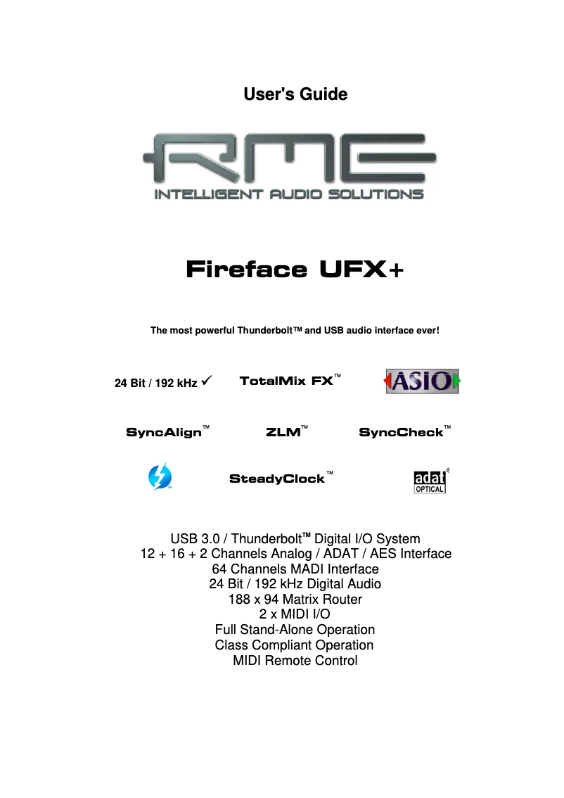 Page 1 de la notice Manuel utilisateur RME Fireface UFX+