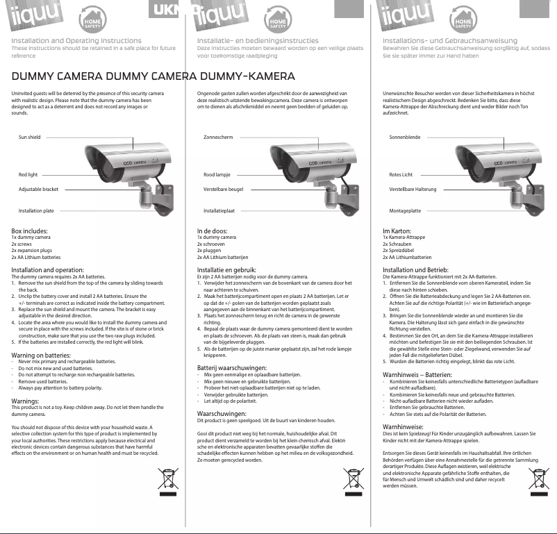 Page 1 de la notice Manuel utilisateur iiquu Dummy Kamera