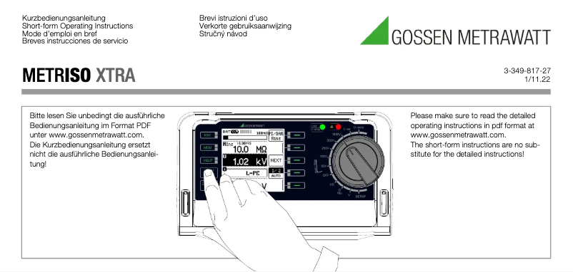 Page 1 de la notice Manuel utilisateur Gossen Metrawatt Metriso XTRA
