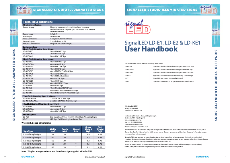 Page n°1 - Manuel utilisateur Sonifex Record Sign SingleFlush 40