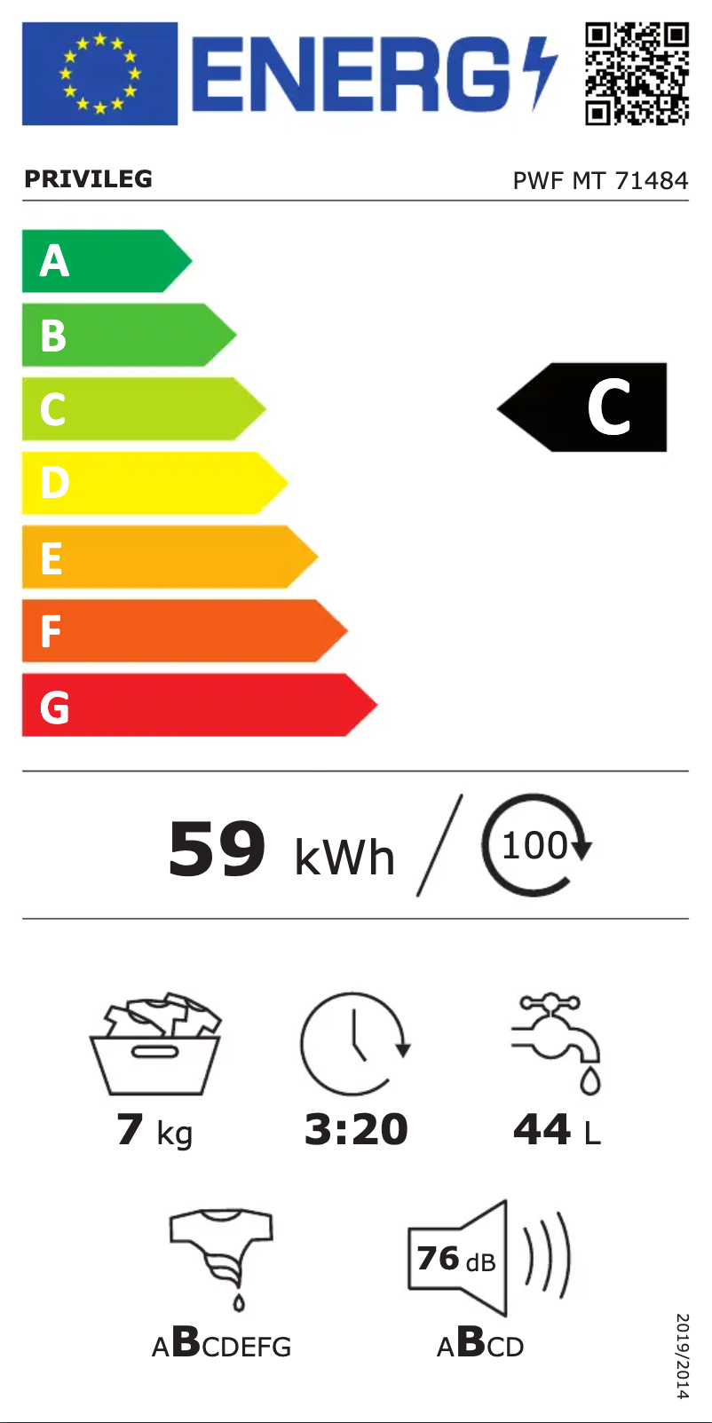 Page 1 de la notice Label énergétique Privileg PWF MT 71484