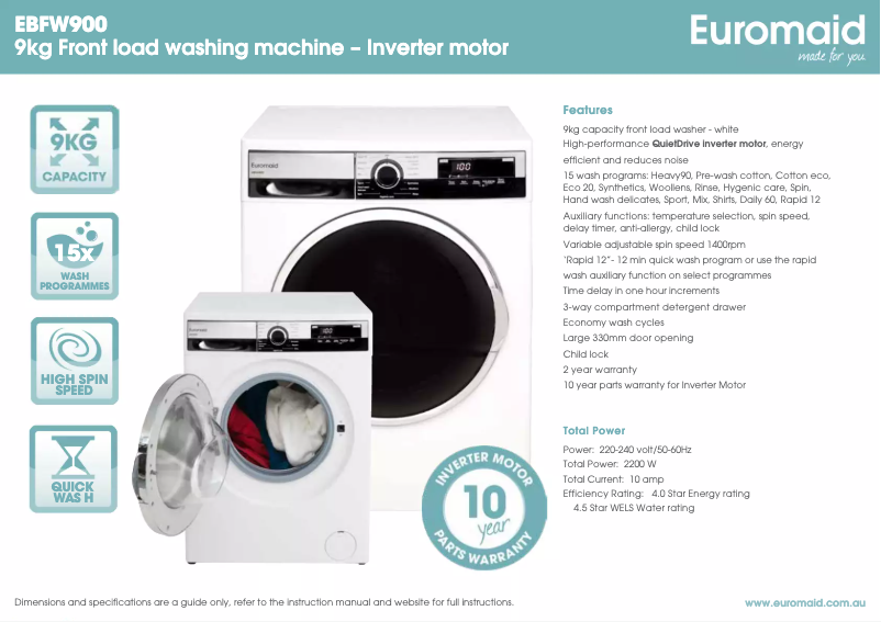 Page n°1 - Fiche technique Euromaid EBFW900