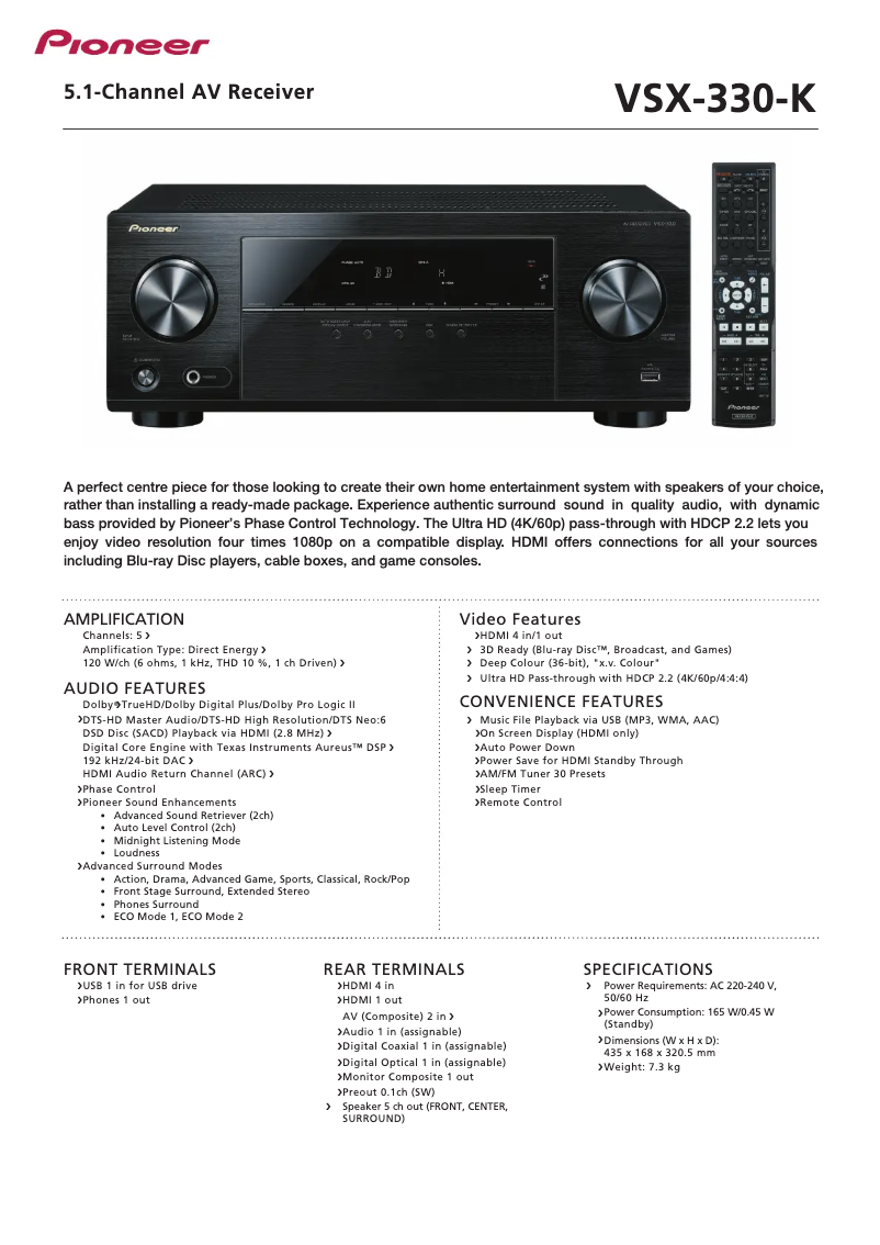 Image de la première page du manuel de l'appareil VSX-330