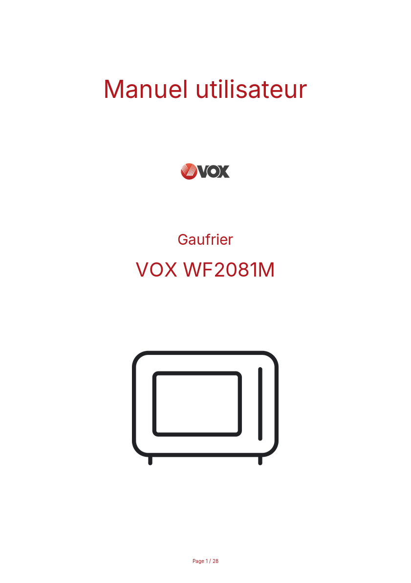 Page n°1 - Manuel utilisateur VOX WF2081M