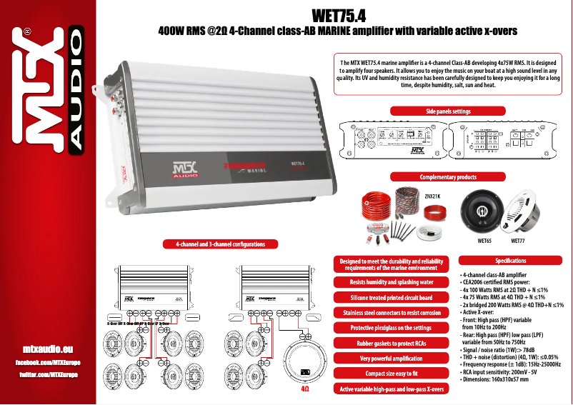 Page 1 de la notice Fiche technique MTX Audio WET75.4