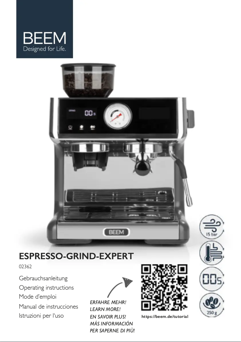 Page n°1 - Manuel utilisateur BEEM Espresso Grind-Expert