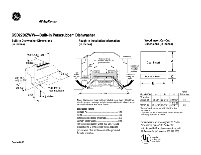 Page n°1 - Fiche technique GE GSD2230ZWW