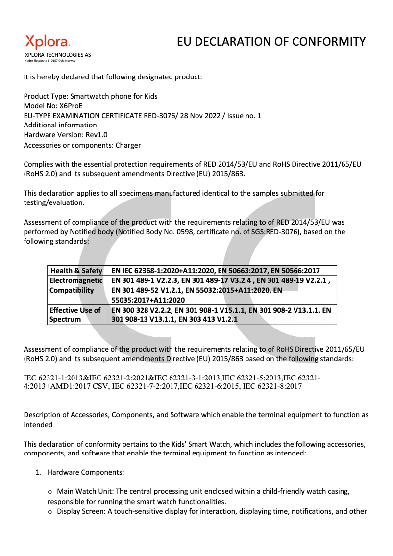 Page 1 de la notice Fiche technique Xplora X6Pro