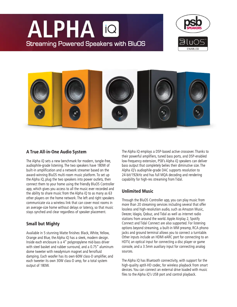 Page 1 de la notice Fiche technique PSB Alpha iQ