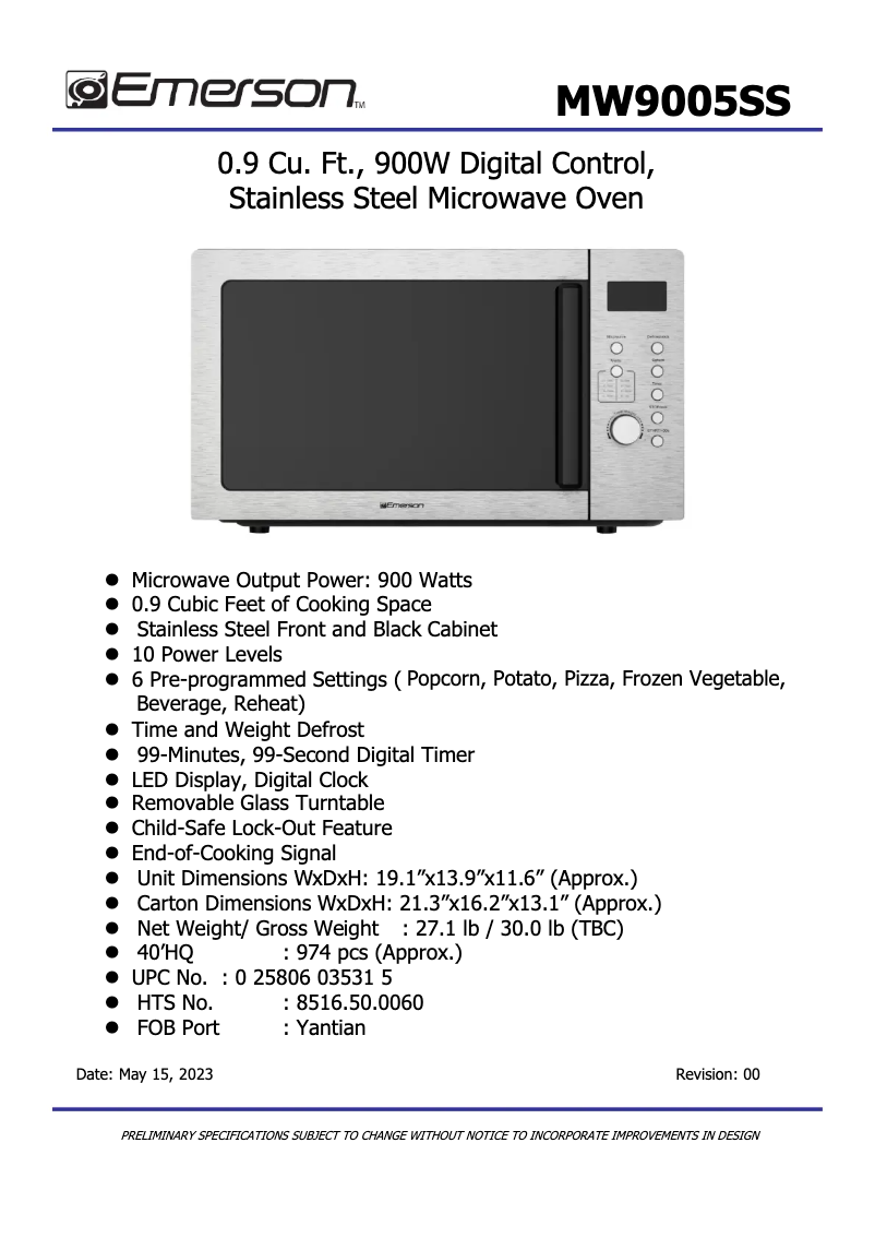 Image de la première page du manuel de l'appareil MW9005SS