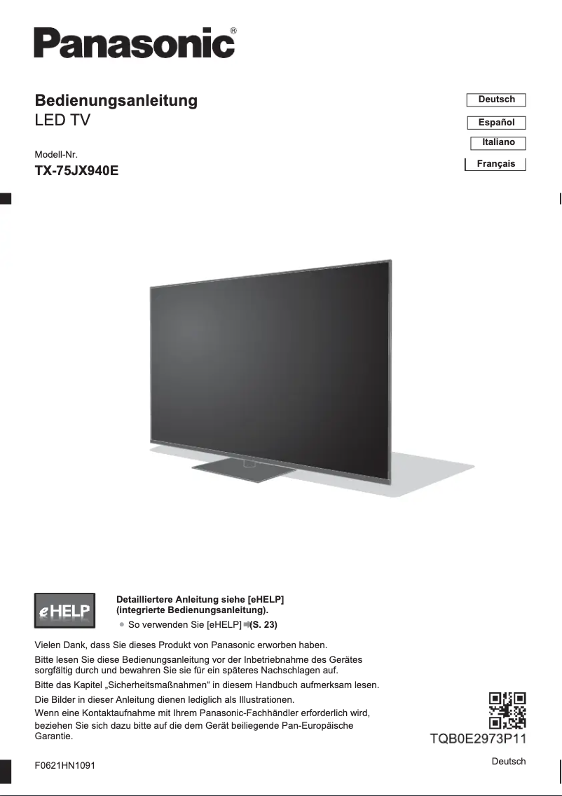 Image de la première page du manuel de l'appareil TX-75JX940E