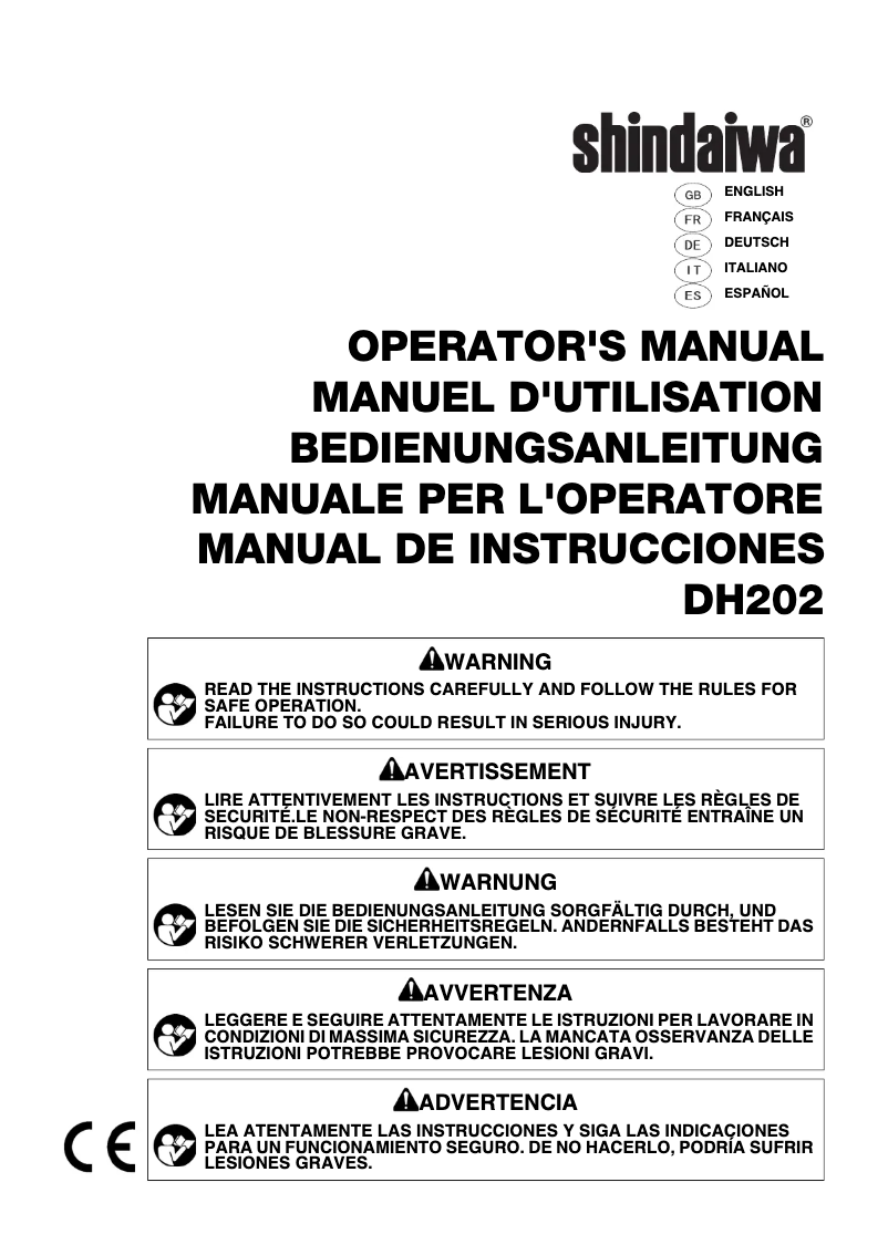 Page 1 de la notice Manuel utilisateur Shindaiwa DH202