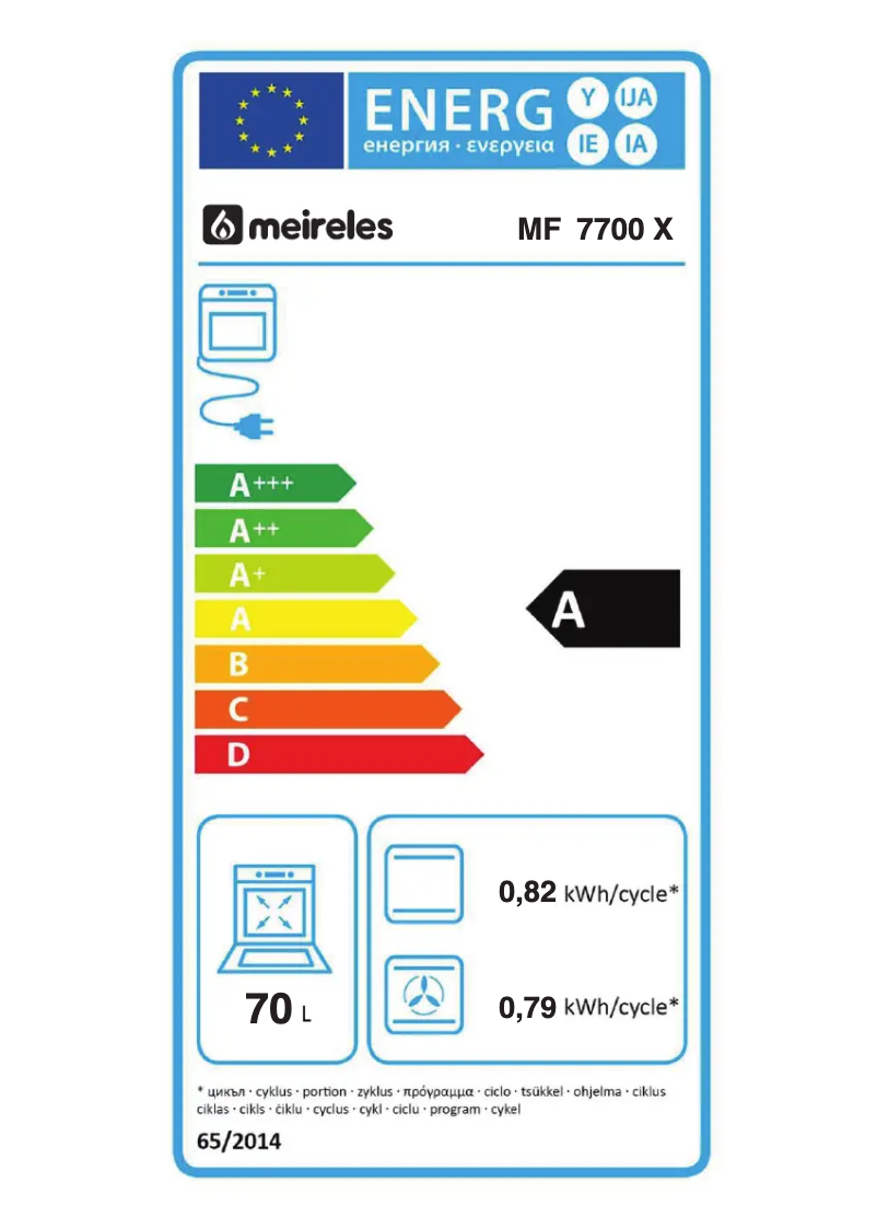 Page 1 de la notice Label énergétique Meireles MF 7700 X