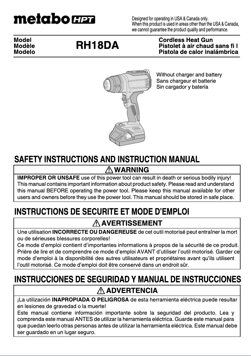 Page 1 de la notice Manuel utilisateur HiKOKI RH18DA