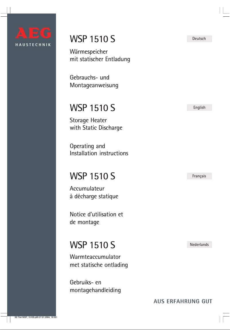 Page 1 de la notice Manuel utilisateur AEG WSP 1510 S
