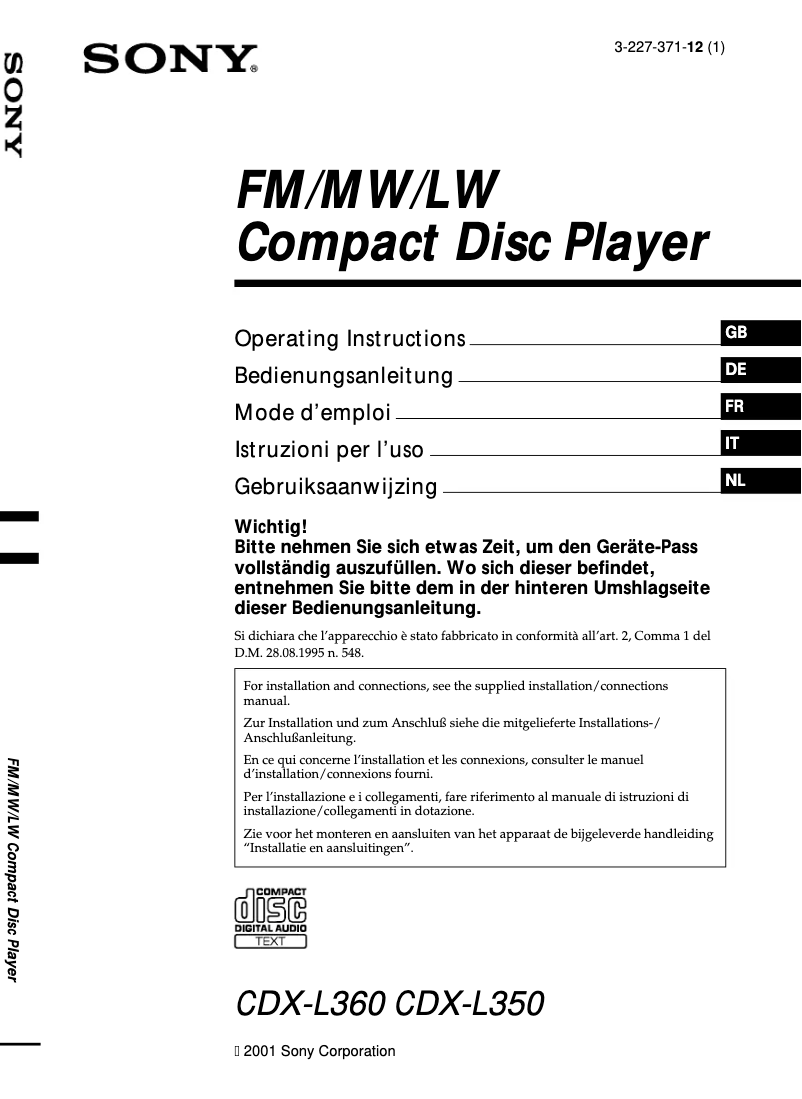 Page n°1 - Mode d'emploi Sony CDX-L360