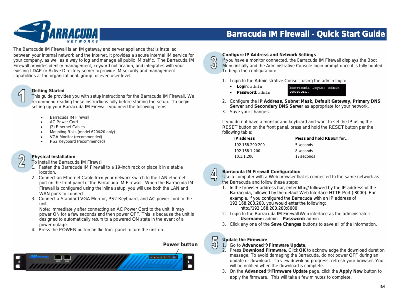 Page 1 de la notice Manuel utilisateur Barracuda Networks IM Firewall 820