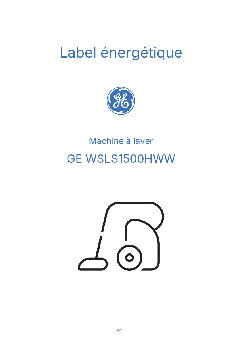 Page n°1 - Label énergétique GE WSLS1500HWW