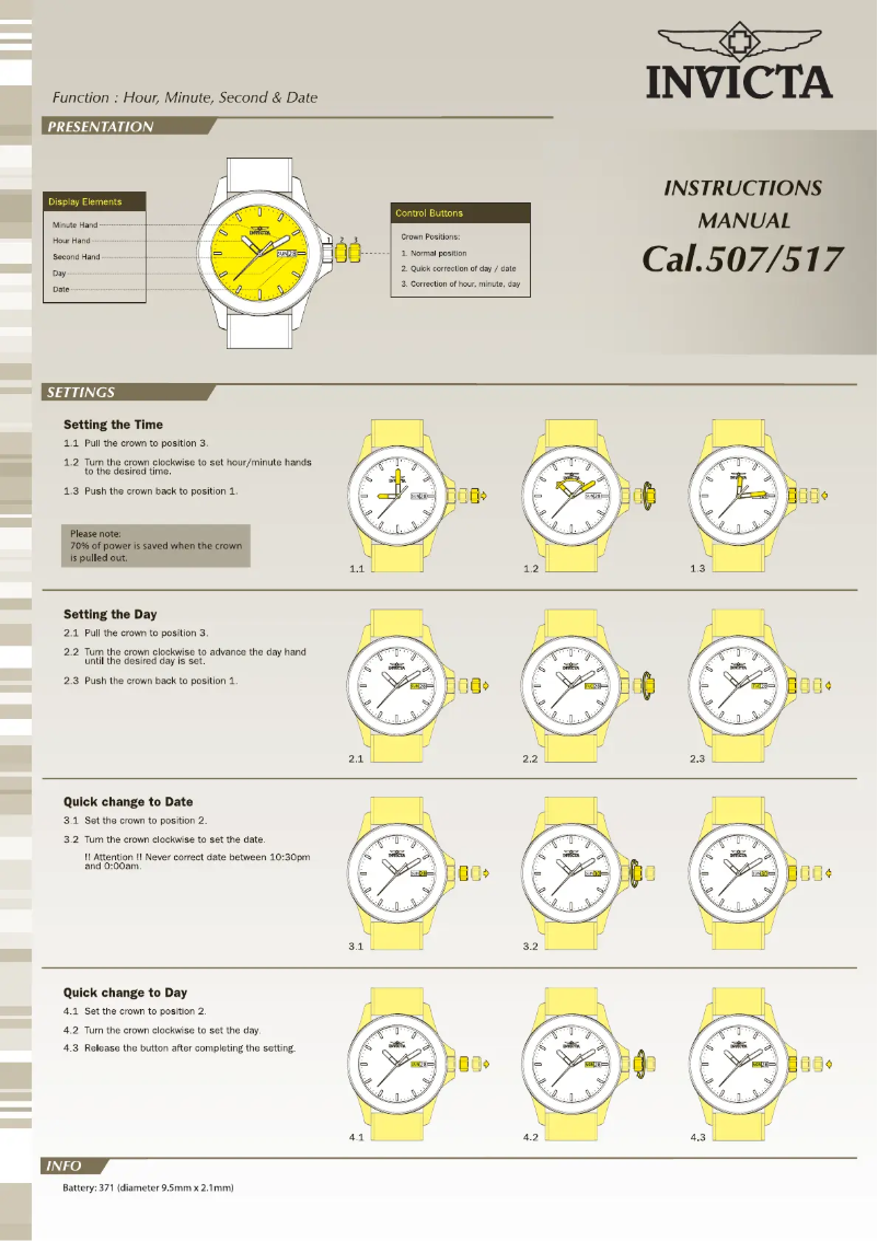 Page 1 de la notice Manuel utilisateur Invicta Specialty 11200