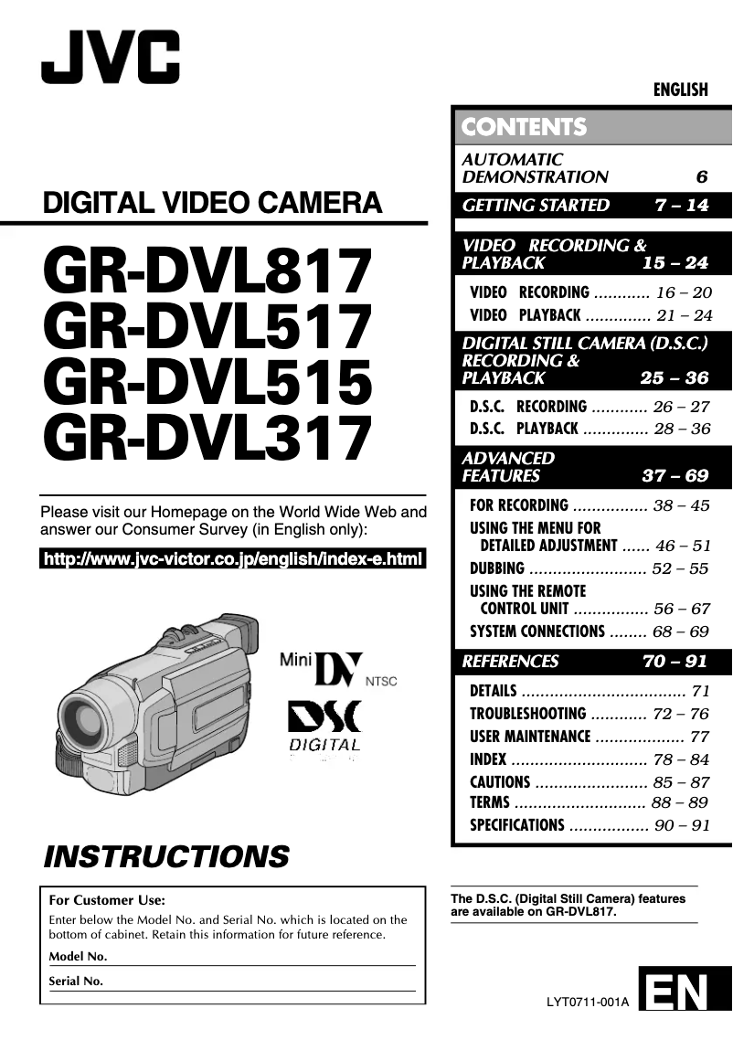 Page 1 de la notice Manuel utilisateur JVC GR-DVL817