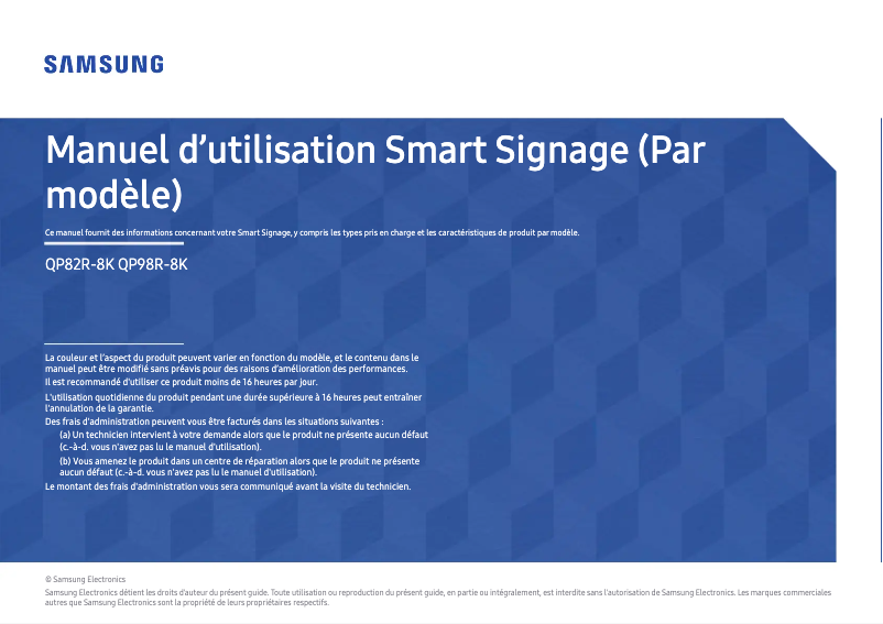 Page 1 de la notice Manuel utilisateur Samsung QP82R-8KN