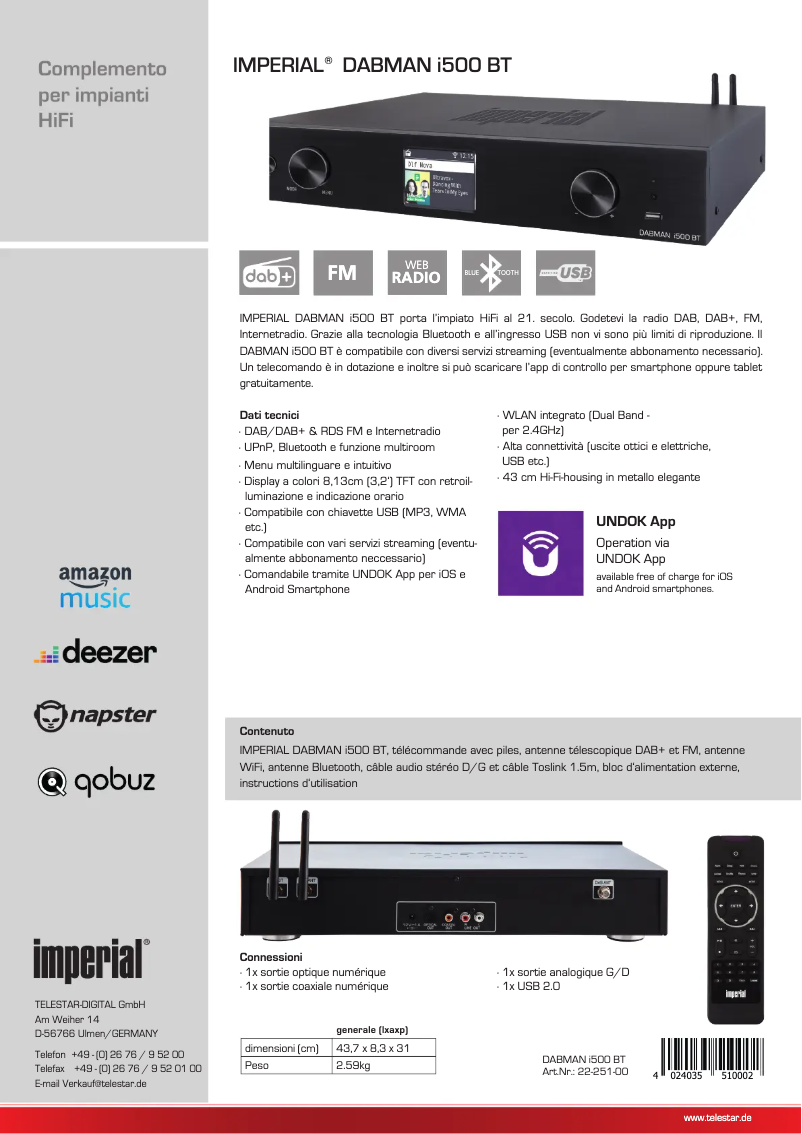 Image de la première page du manuel de l'appareil DABMAN i500 BT