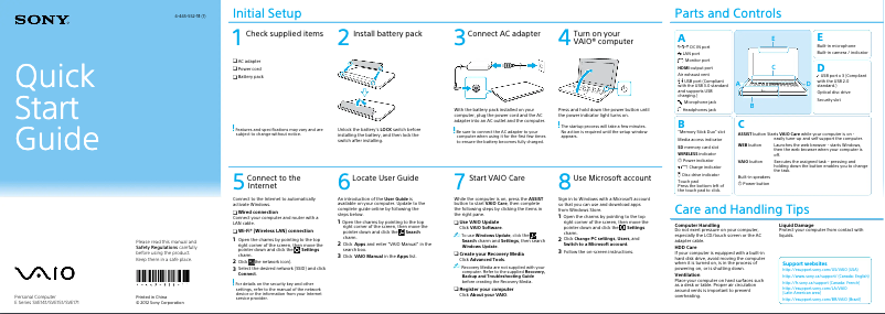 Page n°1 - Guide d'installation Sony Vaio SVE14114FXB