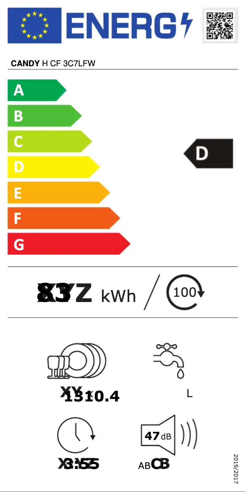 Page 1 de la notice Label énergétique Candy H CF 3C7LFW
