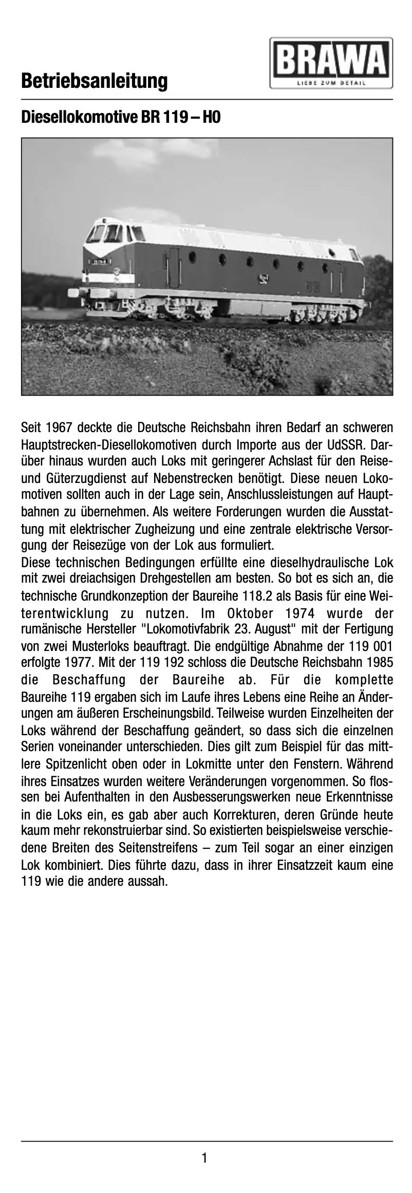 Page n°1 - Manuel utilisateur Brawa 41080 BR 119 (HO)