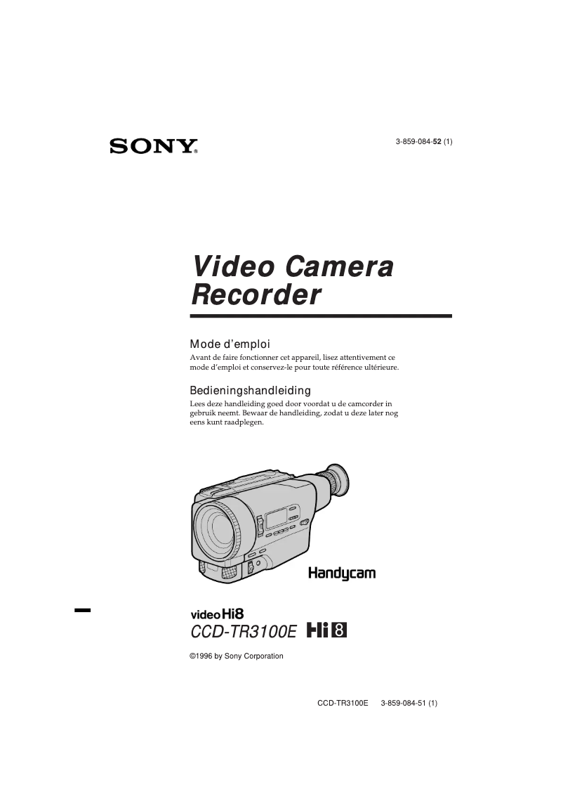 Page n°1 - Manuel utilisateur Sony CCD-TR3100E