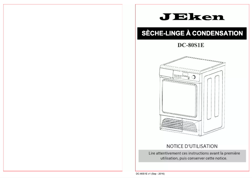 Page 1 de la notice Manuel utilisateur Jeken DC-80S1E