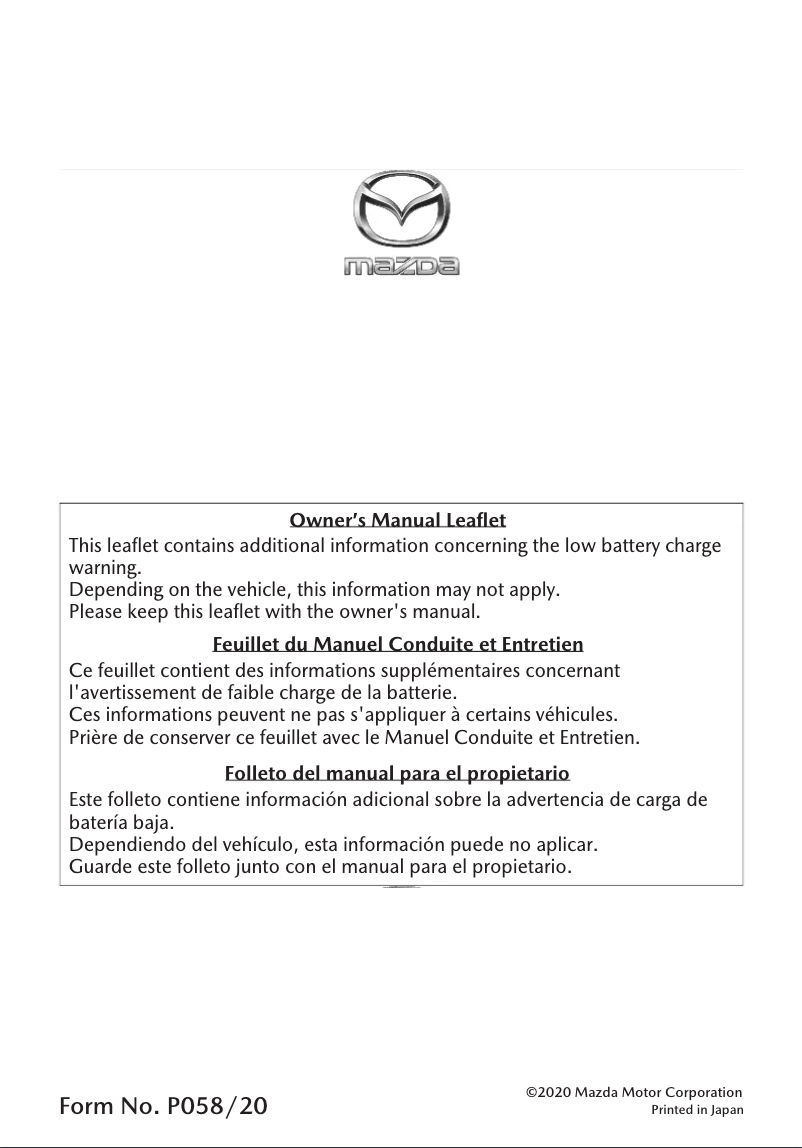 Page 1 de la notice Manuel utilisateur Mazda 3 (2021)
