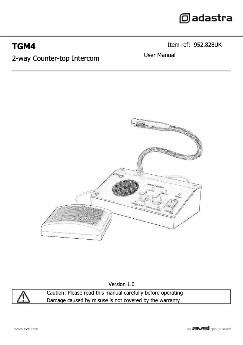 Page 1 de la notice Manuel utilisateur Adastra TGM4