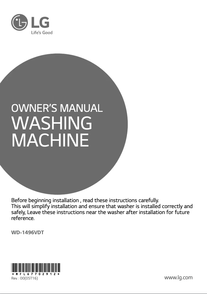 Page 1 de la notice Manuel utilisateur LG WD-1496VDT