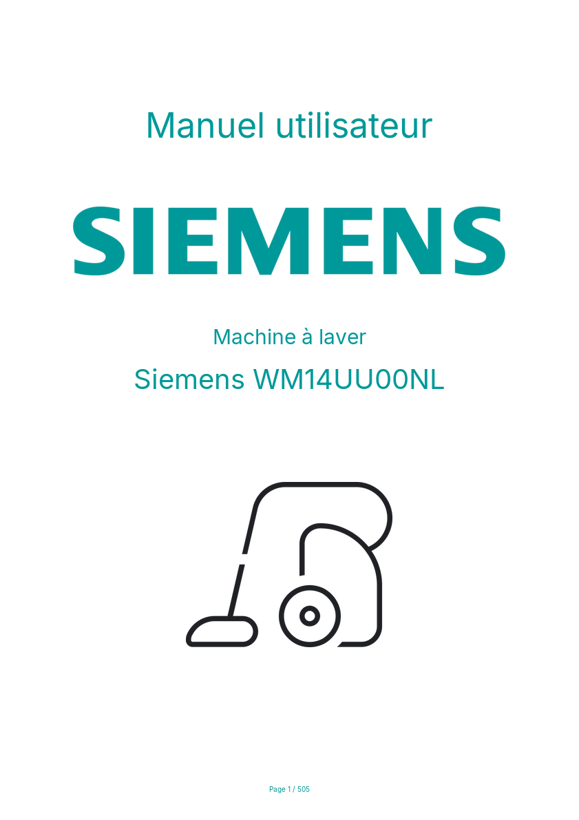 Page n°1 - Manuel utilisateur Siemens WM14UU00NL