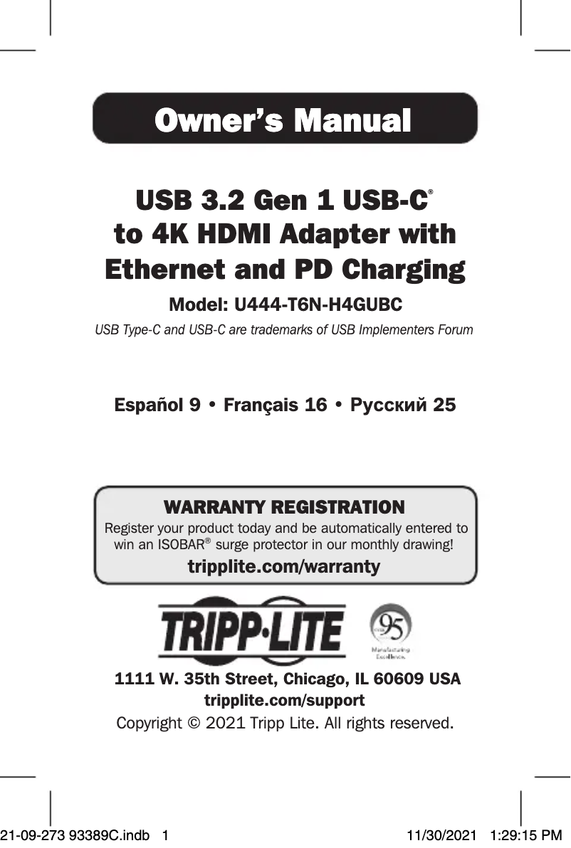 Page 1 de la notice Manuel utilisateur Tripp Lite U444-T6N-H4GUBC