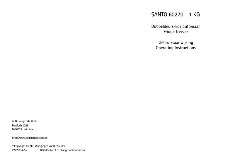 Page n°1 - Manuel utilisateur AEG Santo 60270