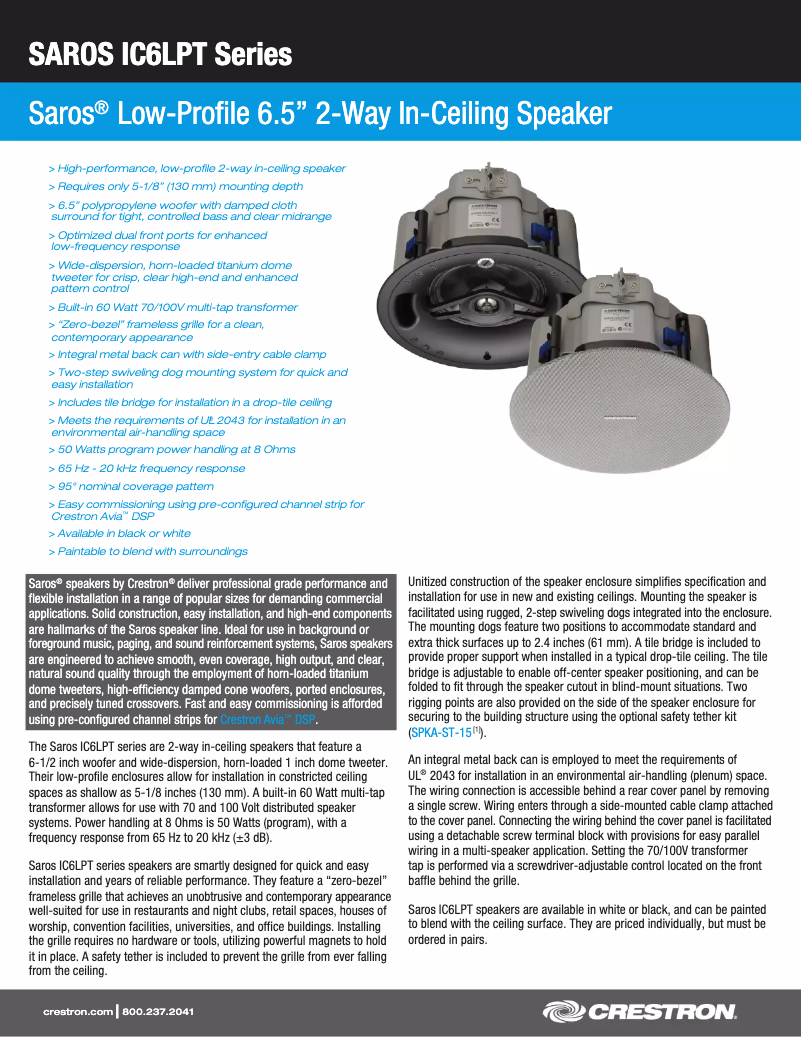 Page n°1 - Manuel utilisateur Crestron SAROS IC6LPT-B-T-EACH