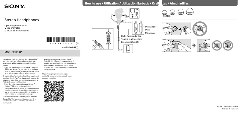 Page n°1 - Manuel d'utilisation et d'entretien Sony MDR-EX110AP