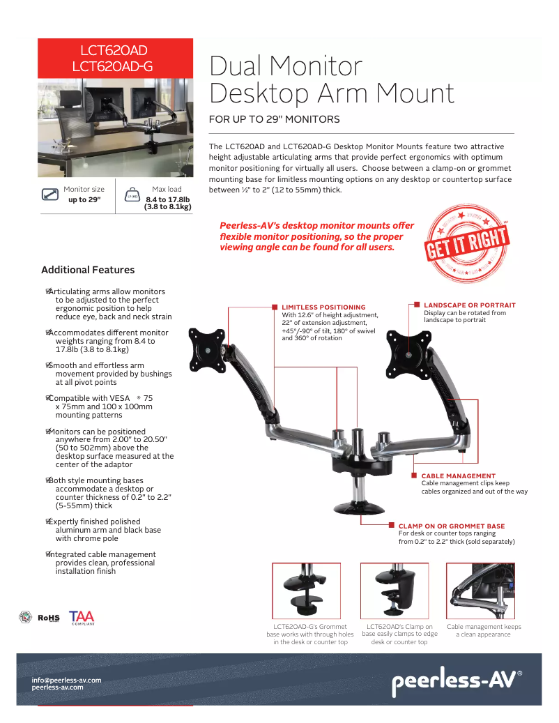 Page n°1 - Manuel utilisateur Peerless-AV LCT620AD