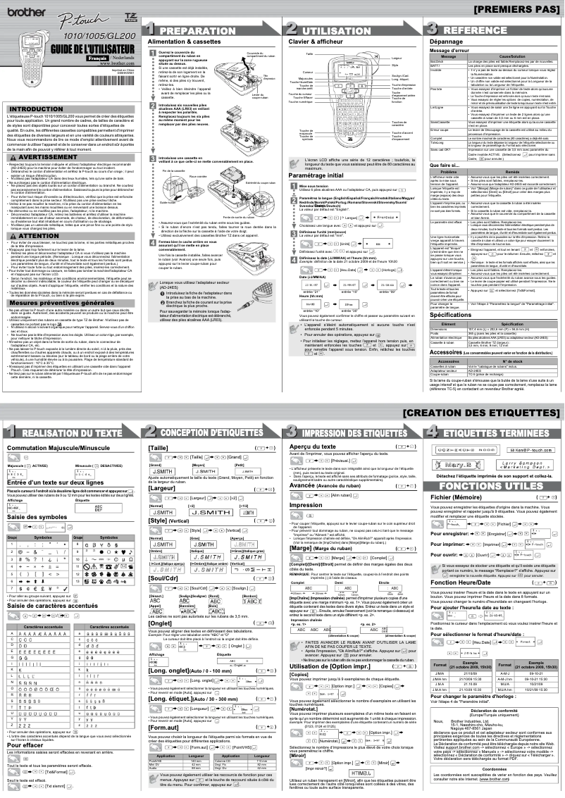 Image de la première page du manuel de l'appareil P-Touch GL200