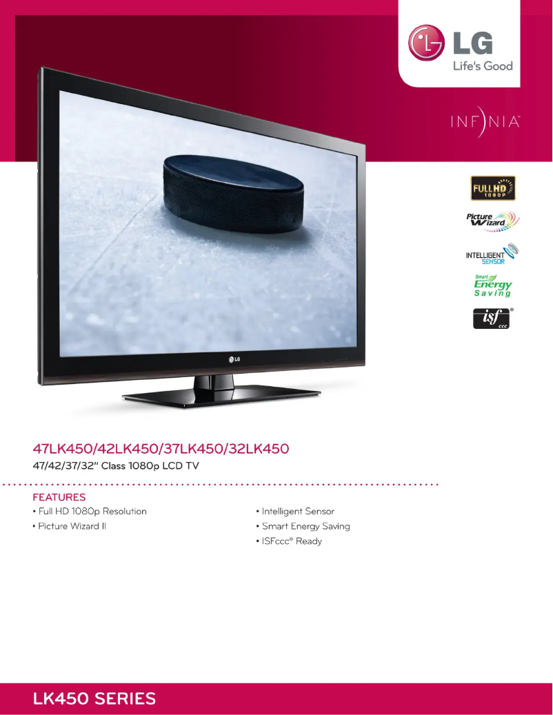 Página 1 del manual Ficha técnica LG 42LK450