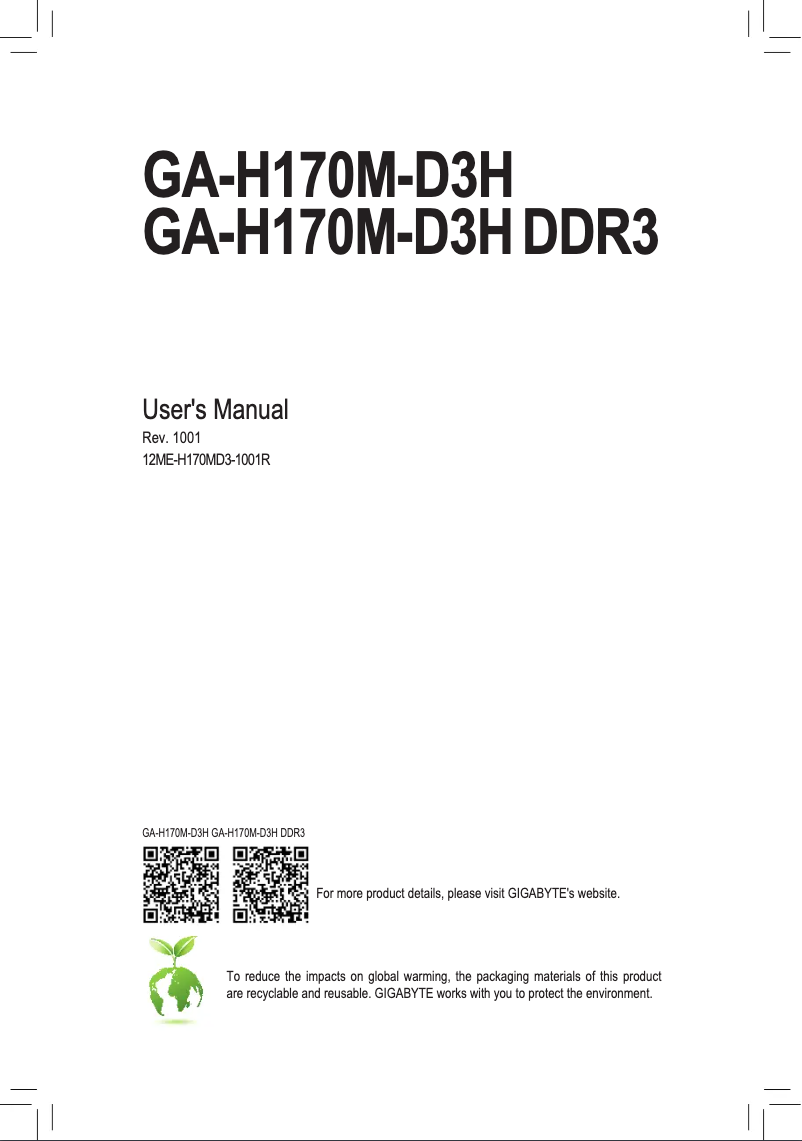 Image de la première page du manuel de l'appareil GA-H170M-D3H DDR3