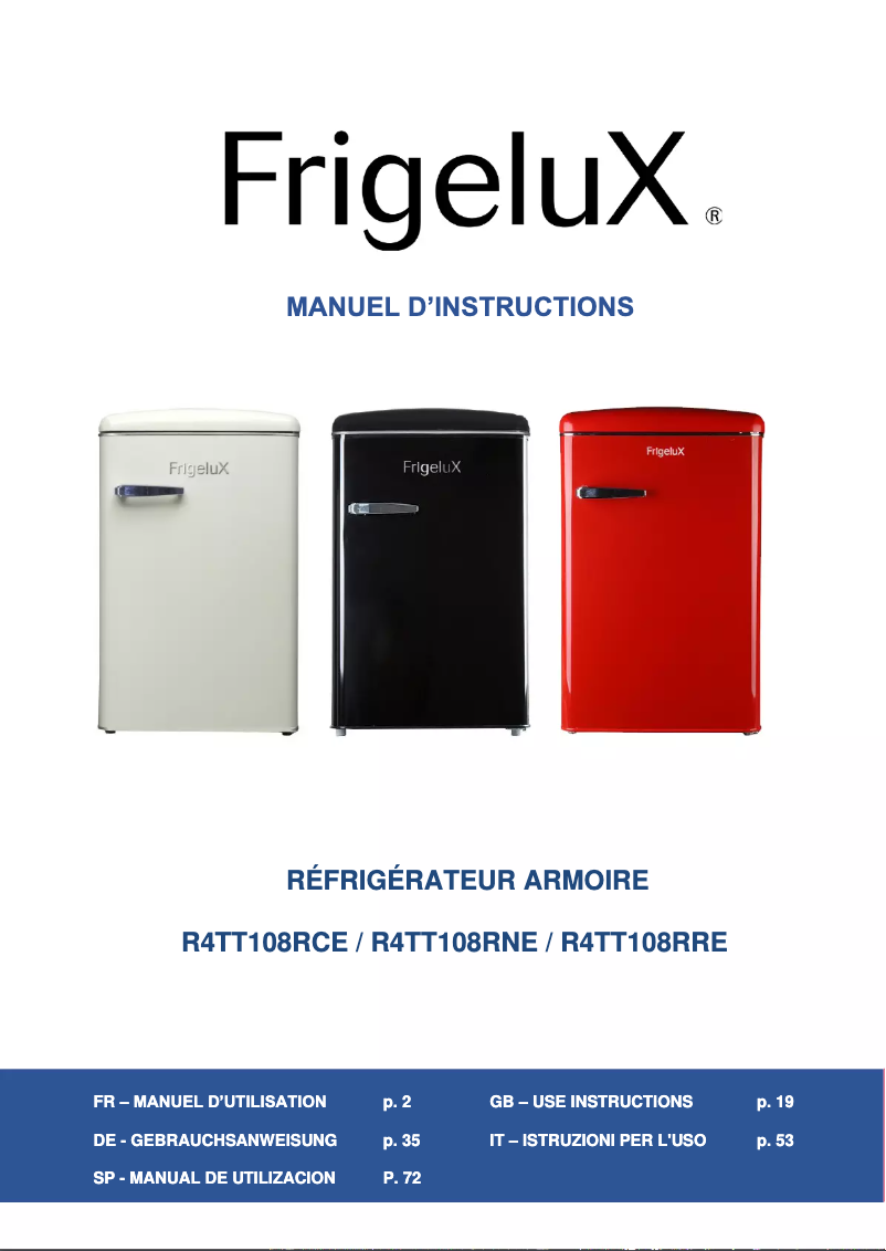 Page 1 de la notice Manuel utilisateur FrigeluX R4TT108RCE