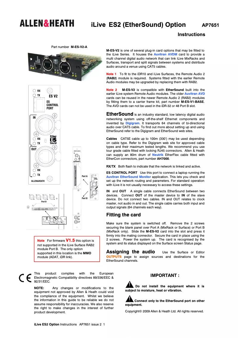 Page 1 de la notice Manuel utilisateur Allen & Heath iLive ES2
